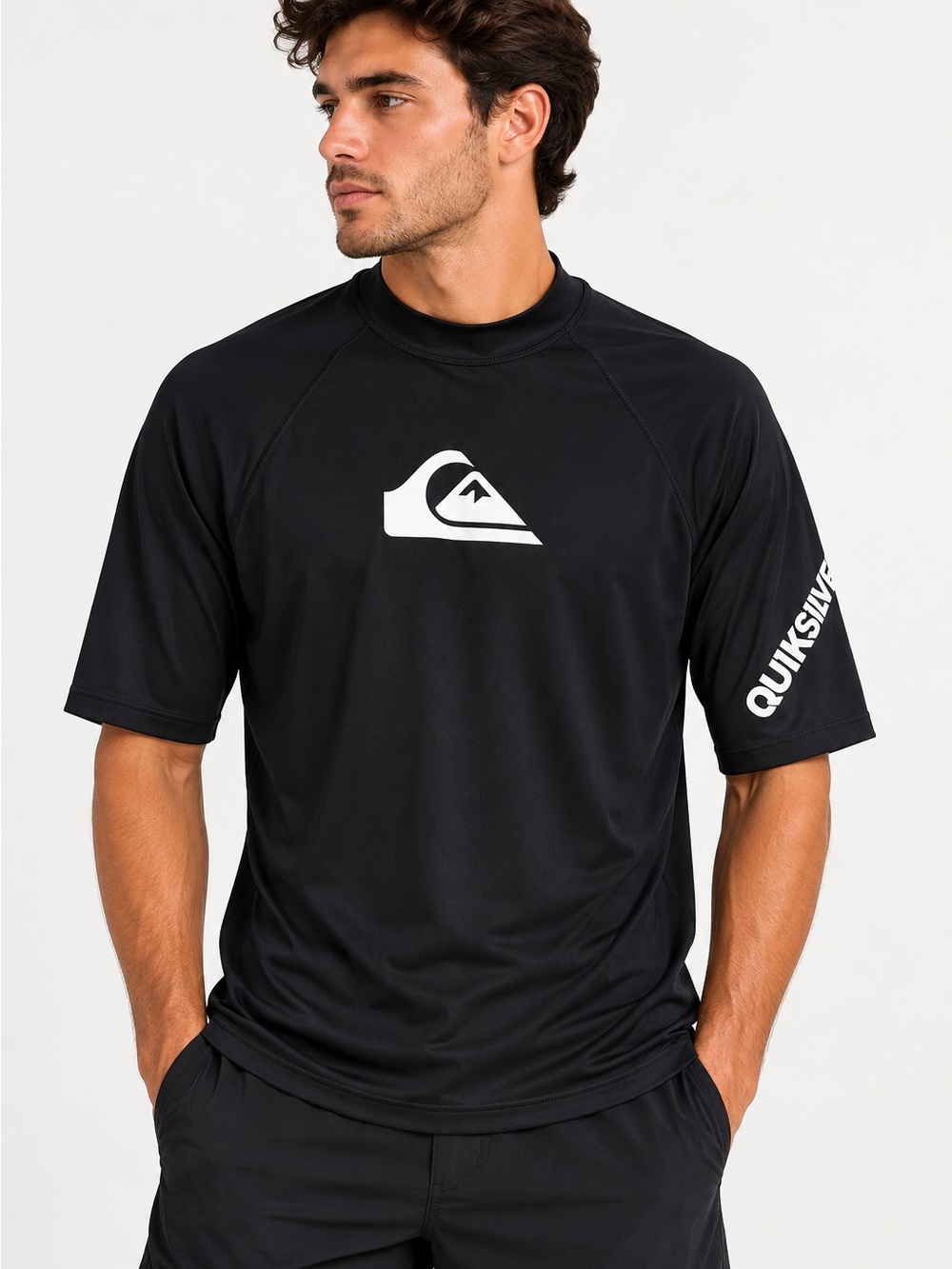 Quiksilver Men’s Black Short Sleeve Rash Guard Surf Swim Shirt